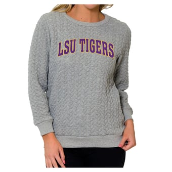 Women's Flying Colors Apparel Heather Gray LSU Tigers Kinsley Quilted Sweater