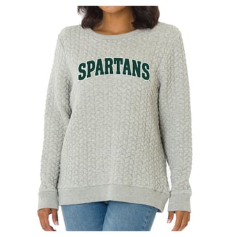 Women's Flying Colors Apparel Heather Gray Michigan State Spartans Kinsley Quilted Sweater