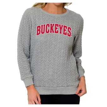 Women's Flying Colors Apparel Heather Gray Ohio State Buckeyes Kinsley Quilted Sweater