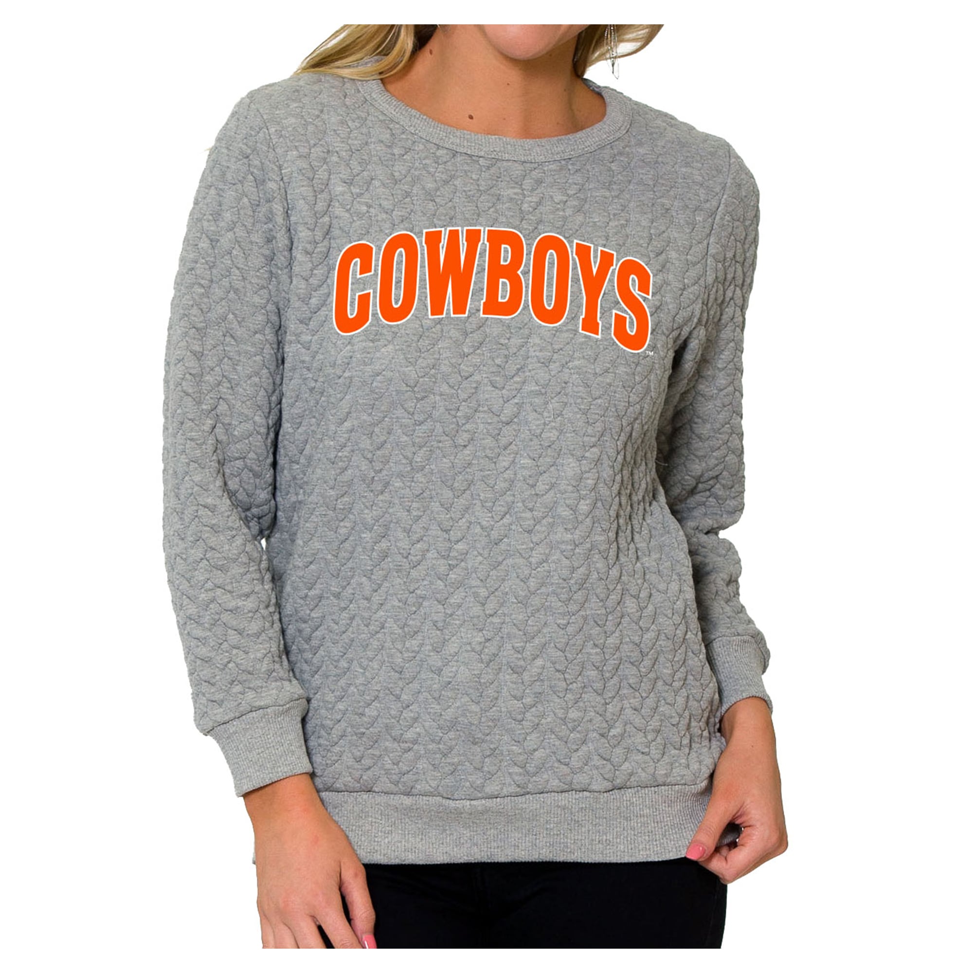 Women's Flying Colors Apparel Heather Gray Oklahoma State Cowboys Kinsley Quilted Sweater