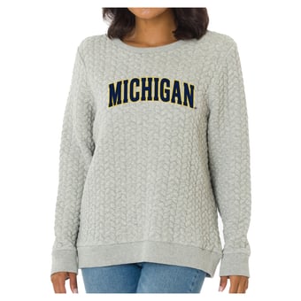 Women's Flying Colors Apparel Heather Gray Michigan Wolverines Kinsley Quilted Sweater