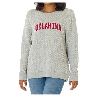 Women's Flying Colors Apparel Heather Gray Oklahoma Sooners Kinsley Quilted Sweater
