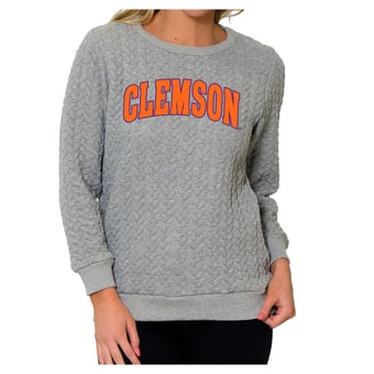 Women's Flying Colors Apparel Heather Gray Clemson Tigers Kinsley Quilted Sweater