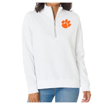 Women's Flying Colors Apparel White Clemson Tigers Quinn Quarter-Zip Fleece