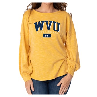 Women's Flying Colors Apparel Gold West Virginia Mountaineers Josie Balloon Sleeve Long Sleeve Tunic T-Shirt