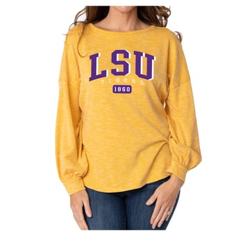 Women's Flying Colors Apparel Gold LSU Tigers Josie Balloon Sleeve Long Sleeve Tunic T-Shirt