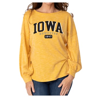 Women's Flying Colors Apparel Yellow Iowa Hawkeyes Josie Balloon Sleeve Long Sleeve Tunic T-Shirt