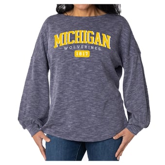 Women's Flying Colors Apparel Navy Michigan Wolverines Josie Balloon Sleeve Long Sleeve Tunic T-Shirt