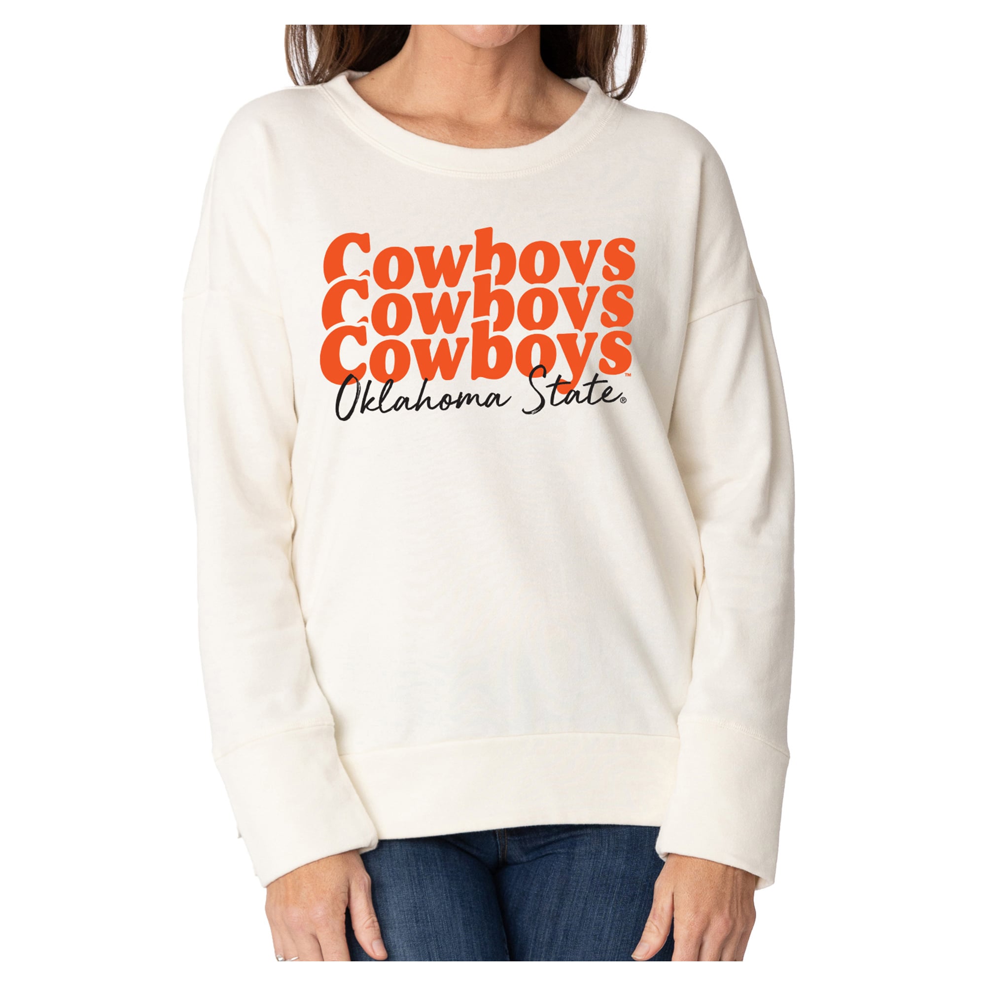Women's Flying Colors Apparel Cream Oklahoma State Cowboys Marly Side Split Sweatshirt