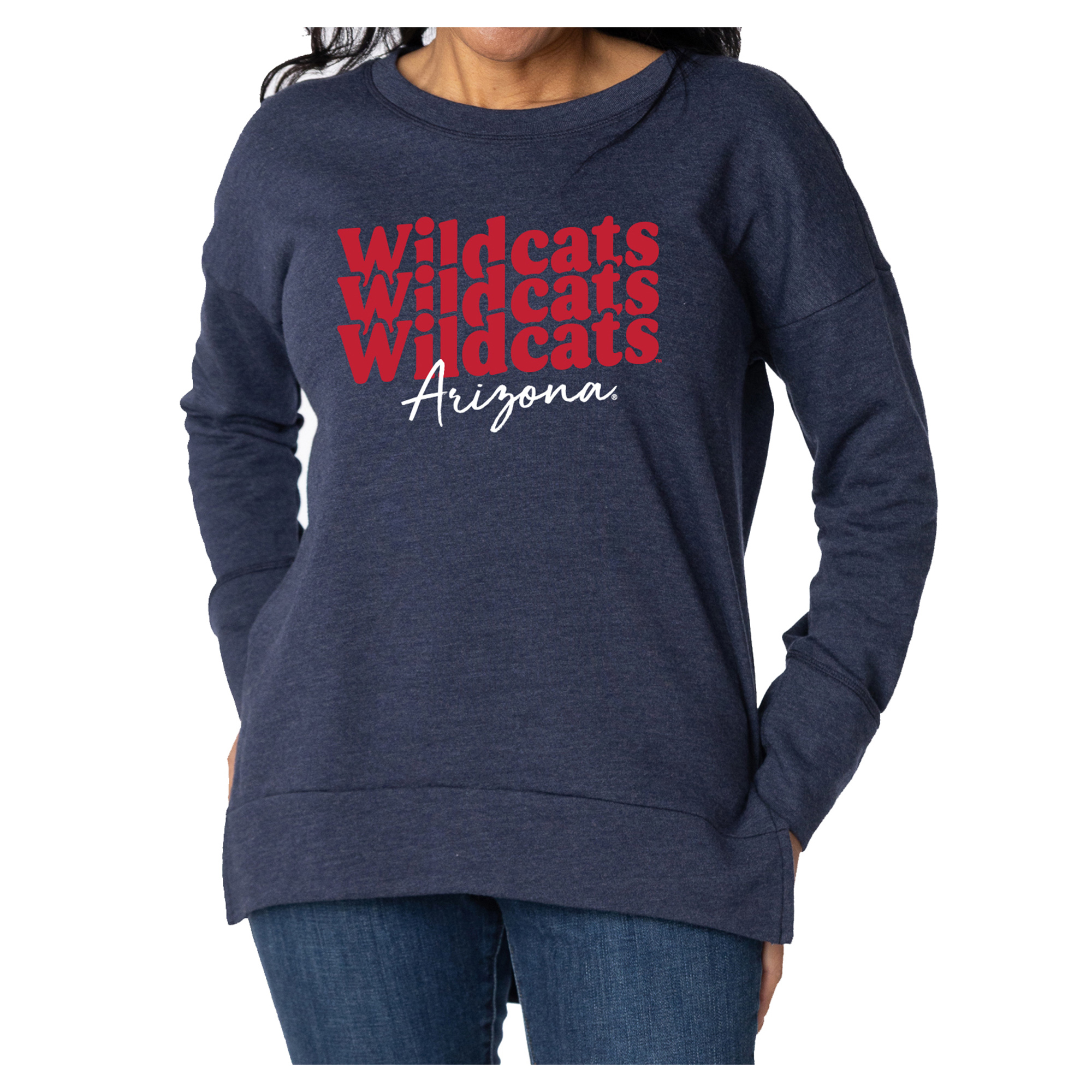 Women's Flying Colors Apparel Navy Arizona Wildcats Marly Side Split Sweatshirt