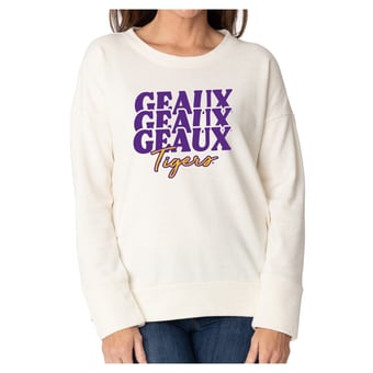 Women's Flying Colors Apparel Cream LSU Tigers Marly Side Split Sweatshirt