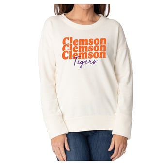 Women's Flying Colors Apparel Cream Clemson Tigers Marly Side Split Sweatshirt