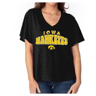 Women's  Black Iowa Hawkeyes Fawn Flutter Sleeve T-Shirt