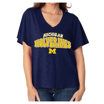 Women's  Navy Michigan Wolverines Fawn Flutter Sleeve T-Shirt