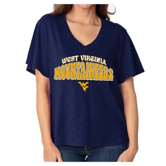 Women's  Navy West Virginia Mountaineers Fawn Flutter Sleeve T-Shirt