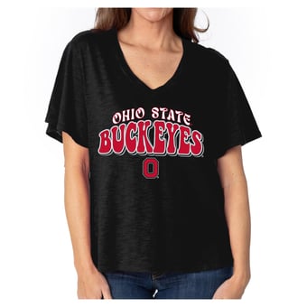 Women's  Black Ohio State Buckeyes Fawn Flutter Sleeve T-Shirt