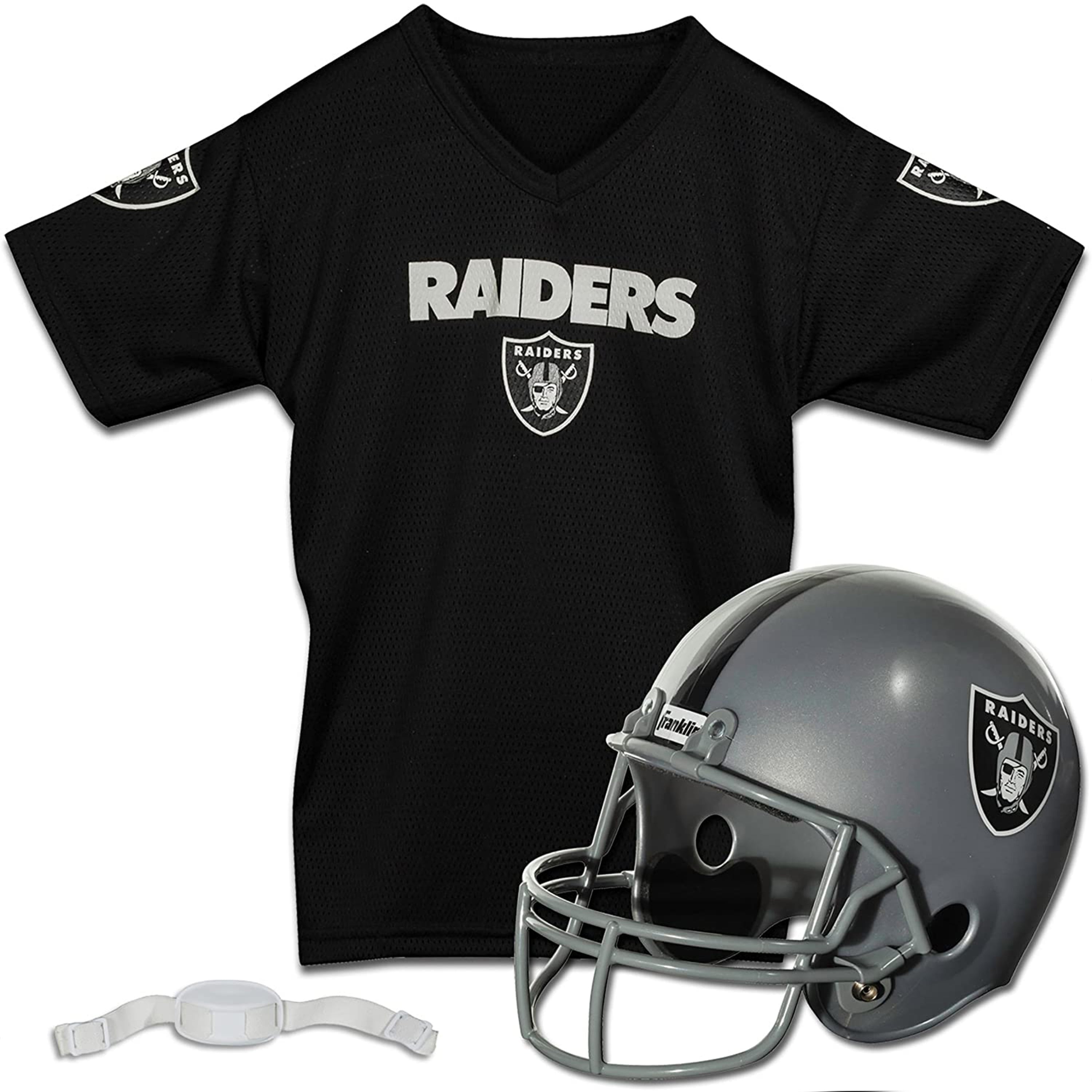Youth Franklin Sports Black Las Vegas Raiders NFL Deluxe Helmet & Jersey Set