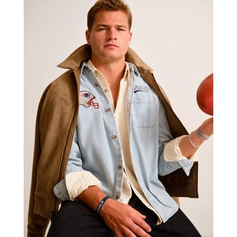 Men's Abercrombie & Fitch Blue New England Patriots Denim Long Sleeve Button-Up Shirt