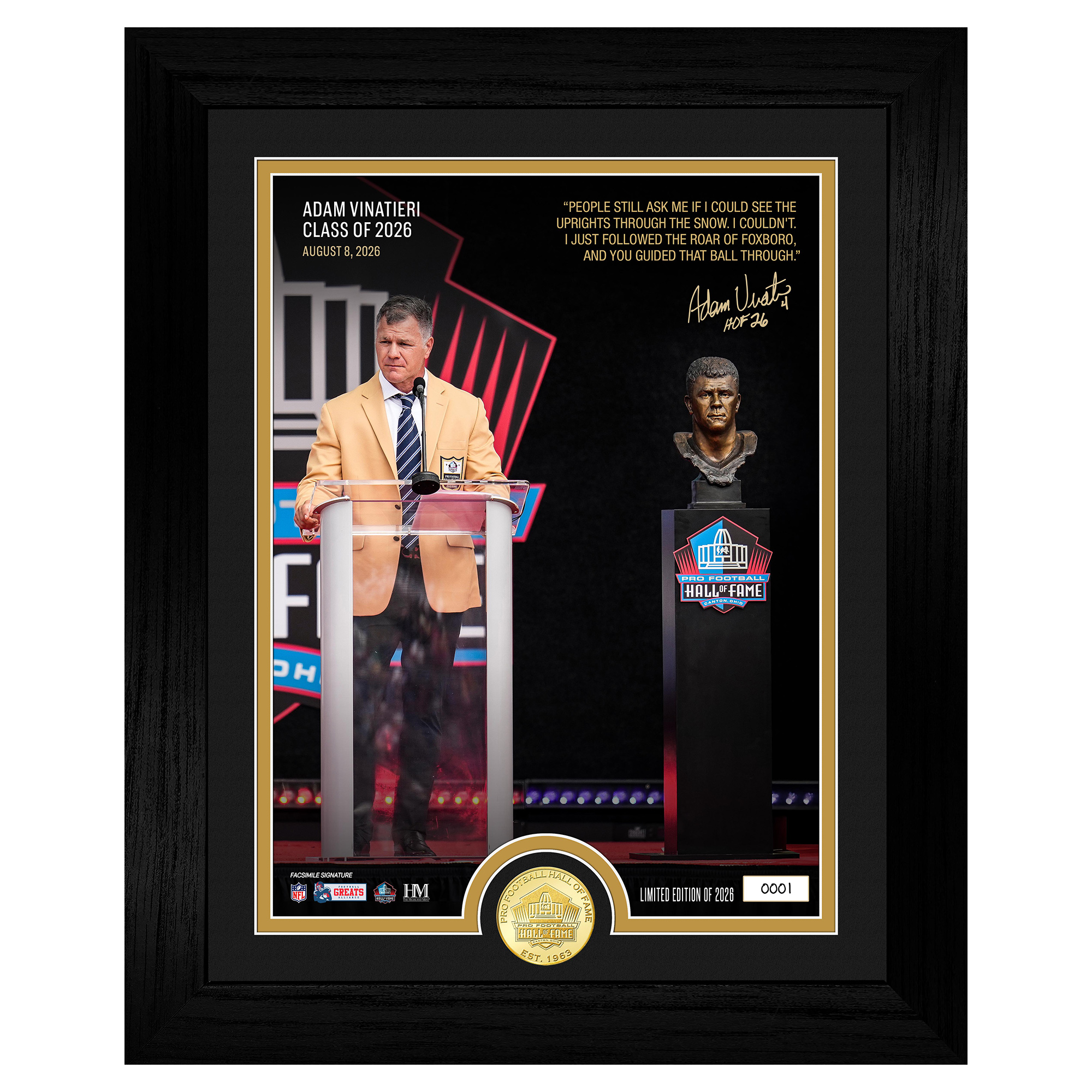 Highland Mint Adam Vinatieri New England Patriots 13" x 16" Framed Hall of Fame Induction Bronze Coin Photo Mint