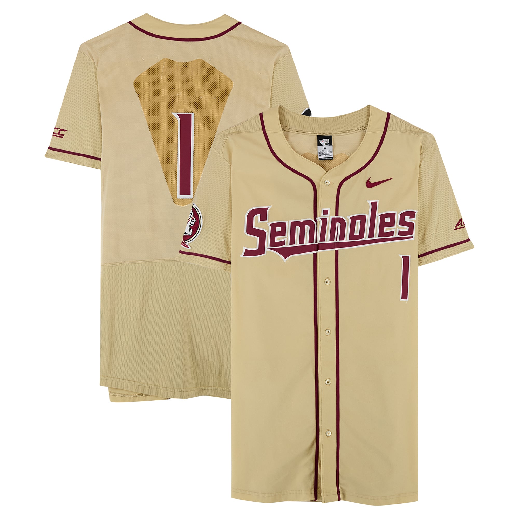 Florida State Seminoles Team-Issued #1 Gold Jersey from the Baseball Program - Size 44