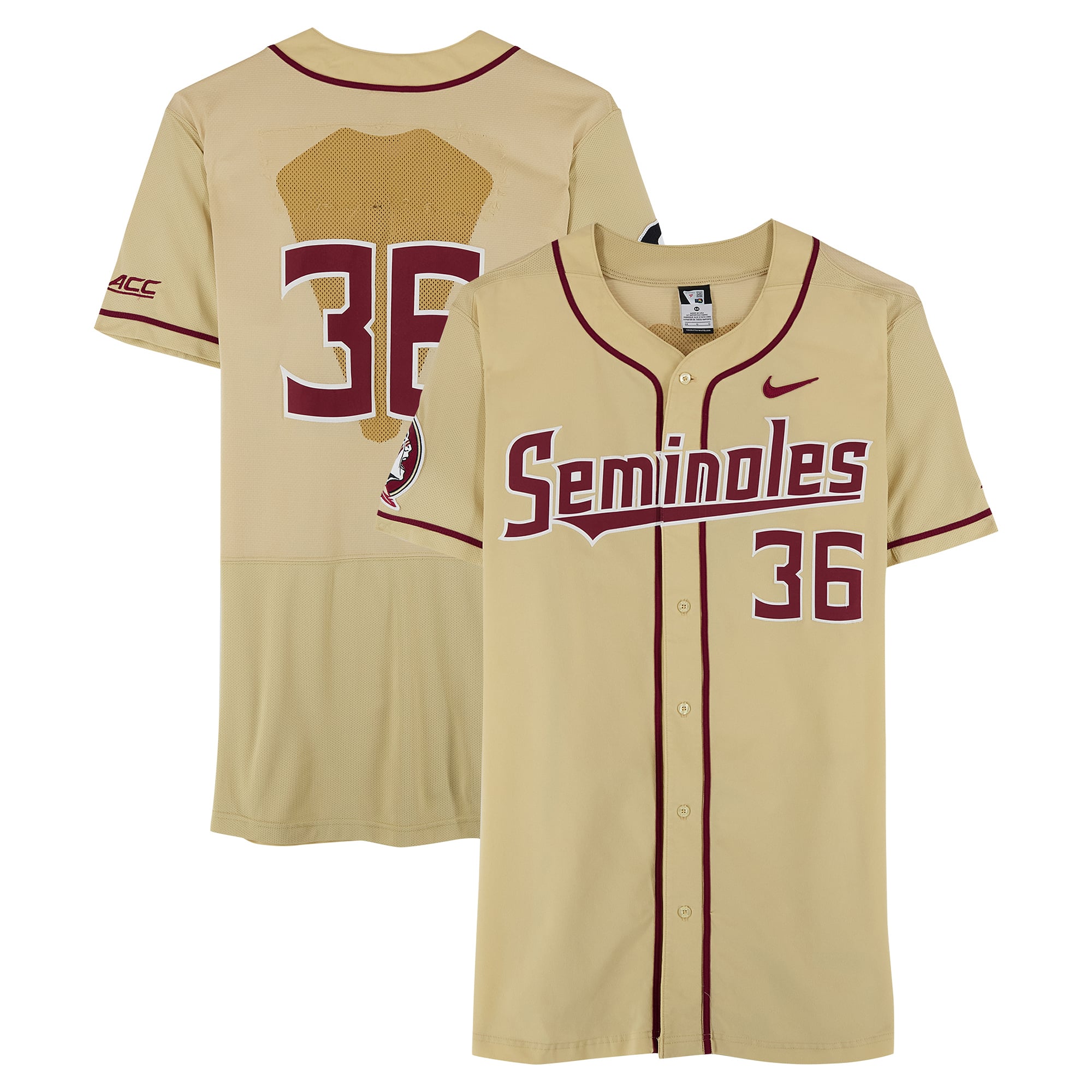 Florida State Seminoles Team-Issued #36 Gold Jersey from the Baseball Program