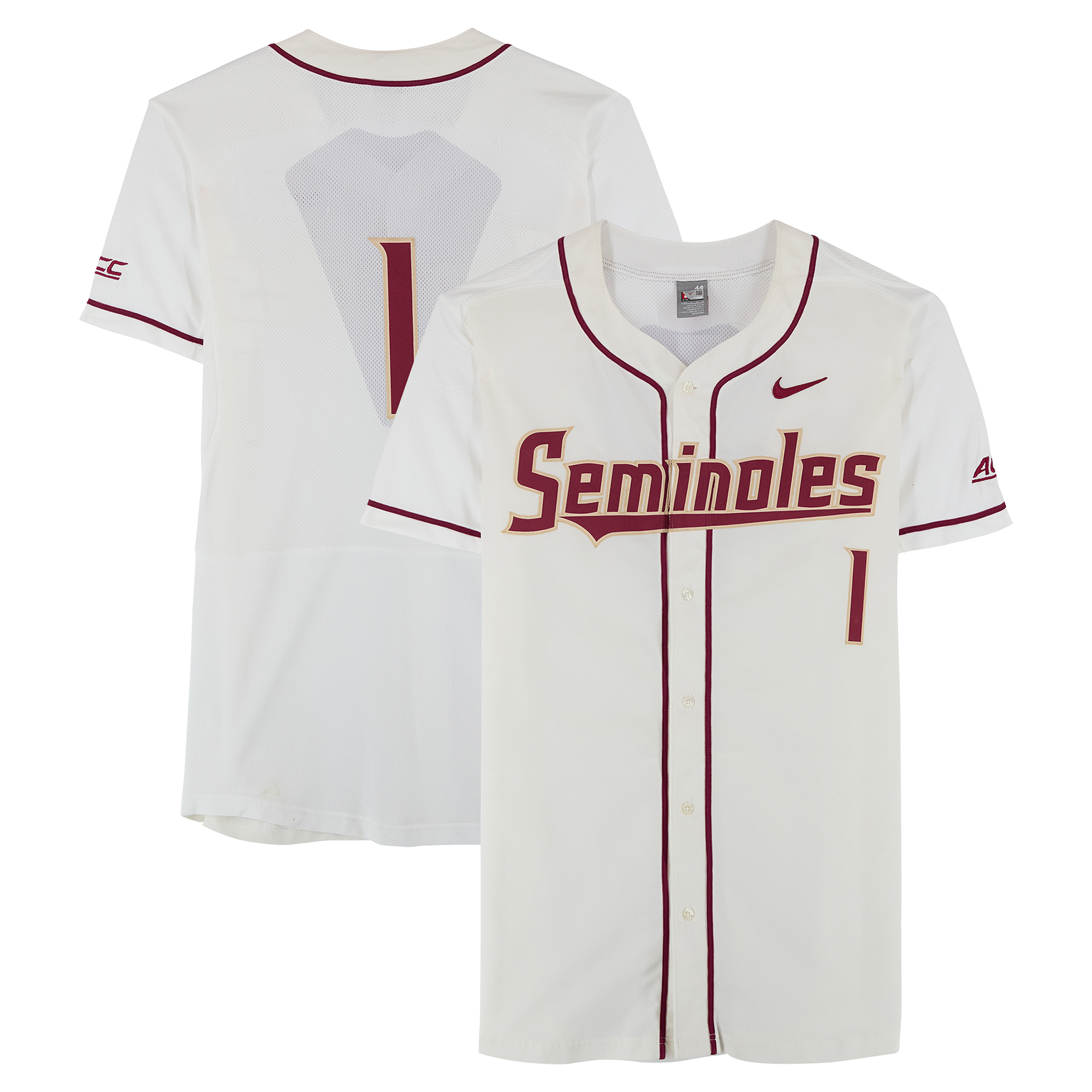 Florida State Seminoles Team-Issued #1 White Jersey from the Baseball Program - Size 44
