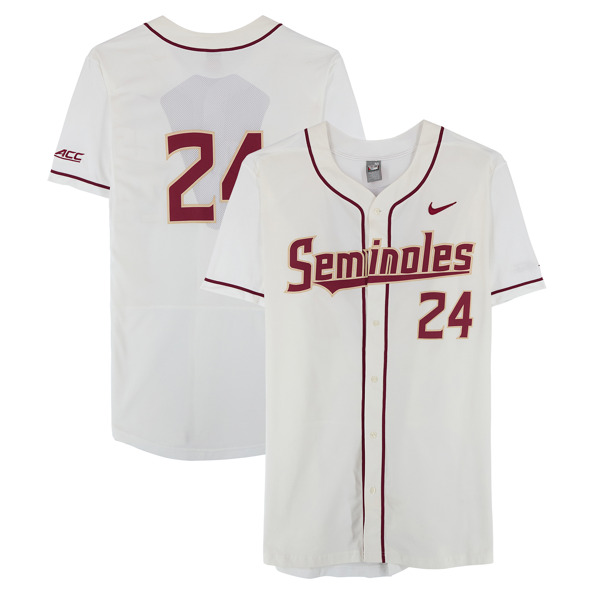 Florida State Seminoles Team-Issued #24 White Jersey from the Baseball Program - Size 50