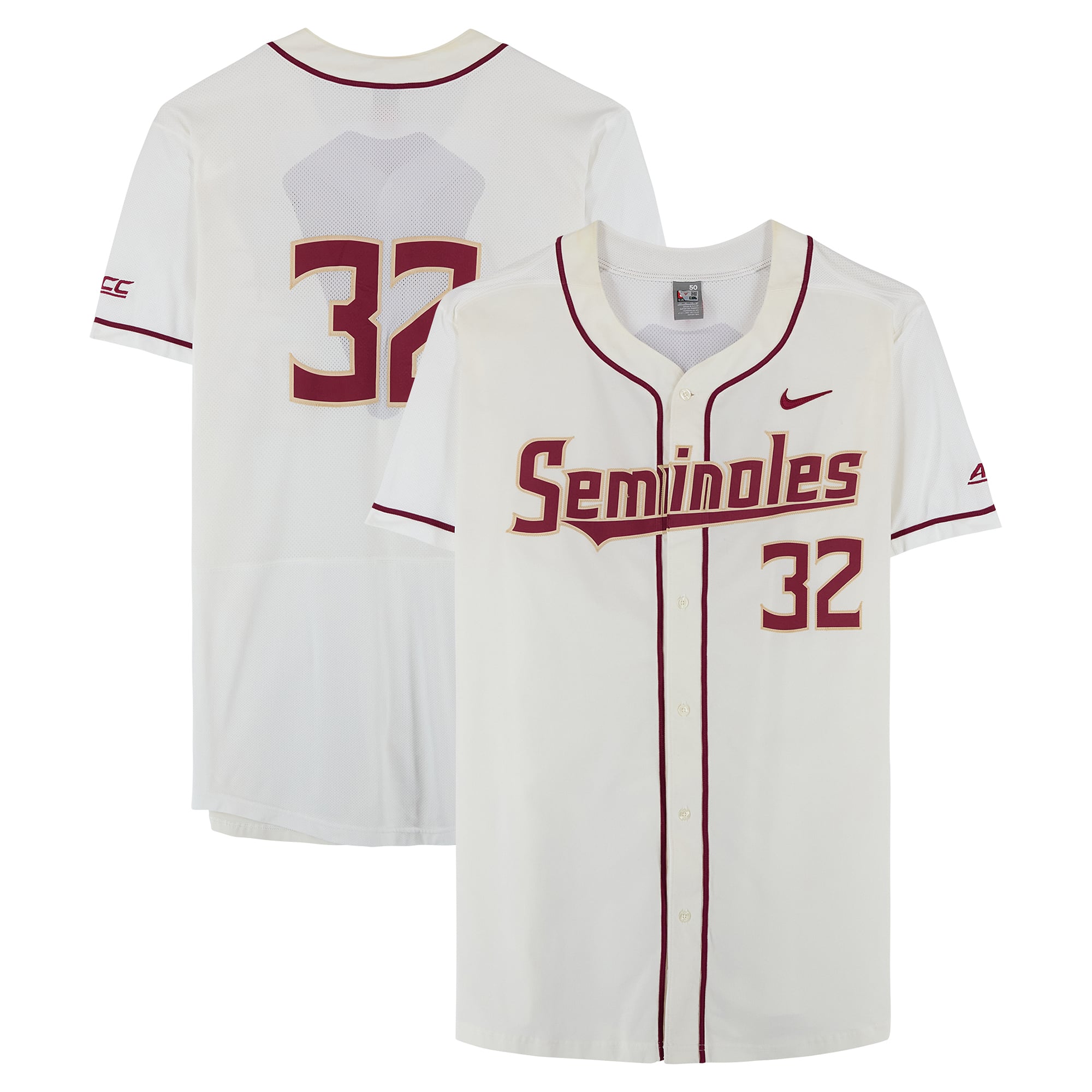 Florida State Seminoles Team-Issued #32 White Jersey from the Baseball Program - Size 50