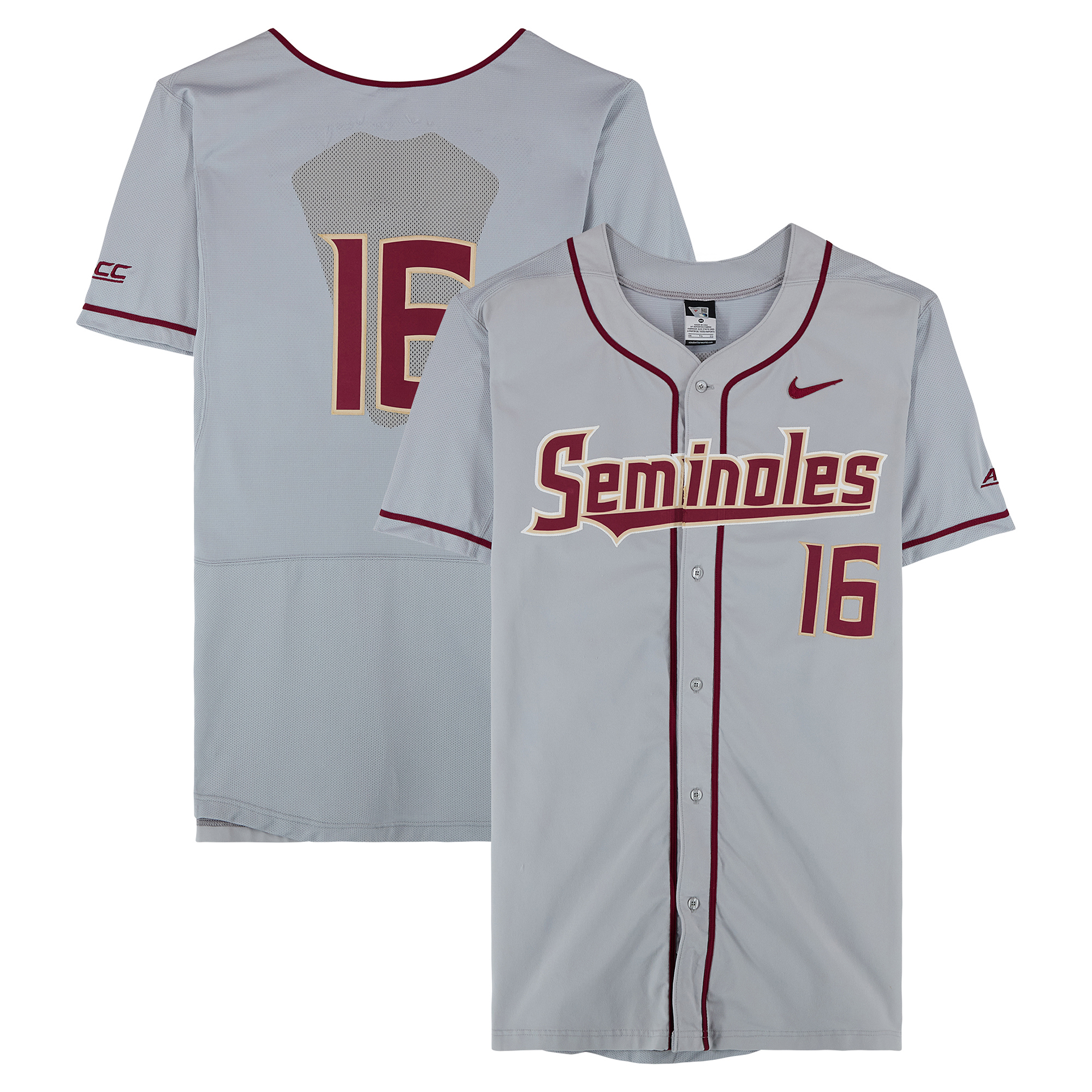 Florida State Seminoles Team-Issued #16 Gray Jersey from the Baseball Program - Size 46