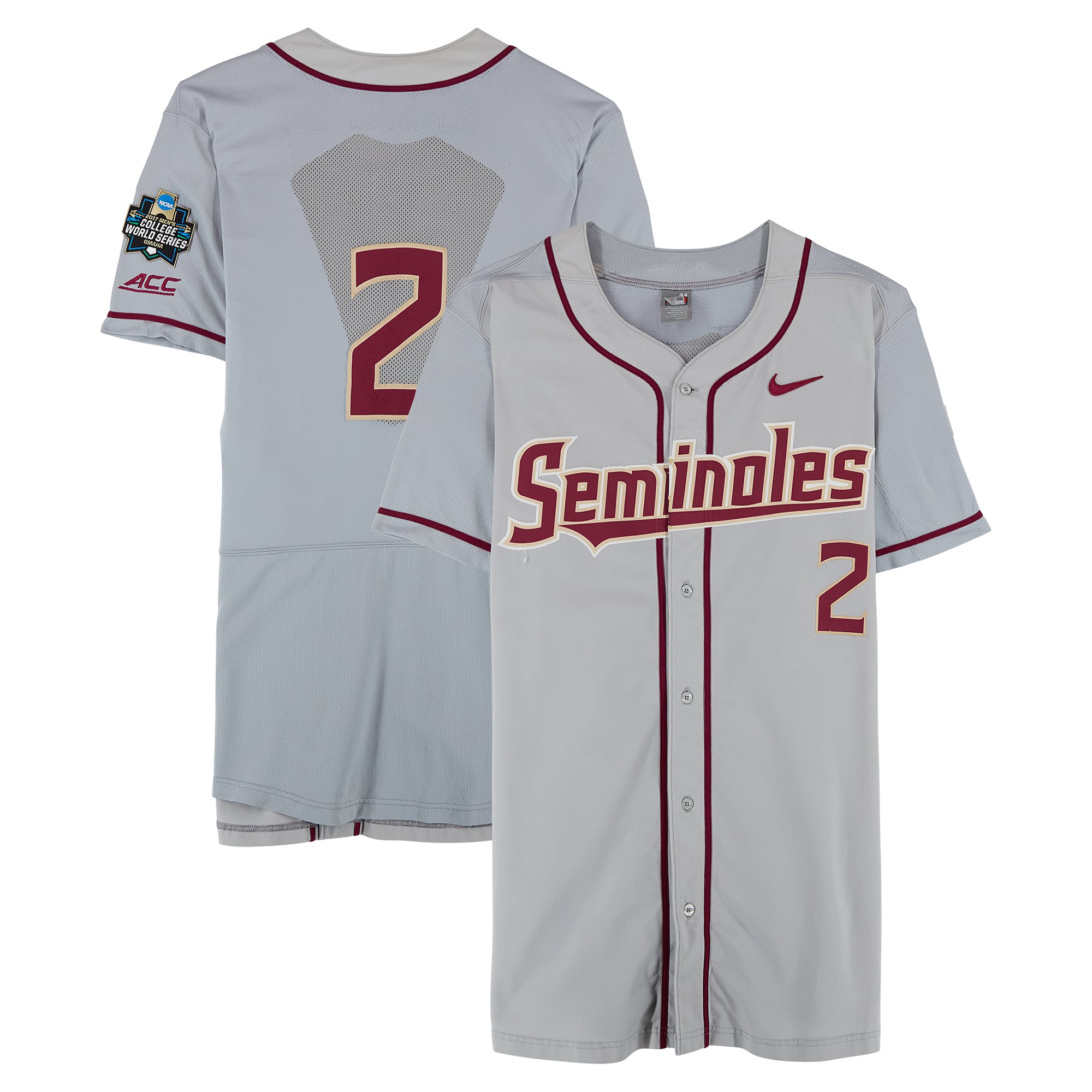 Florida State Seminoles Team-Issued #2 Gray Jersey from the 2017 College World Series - Size 44
