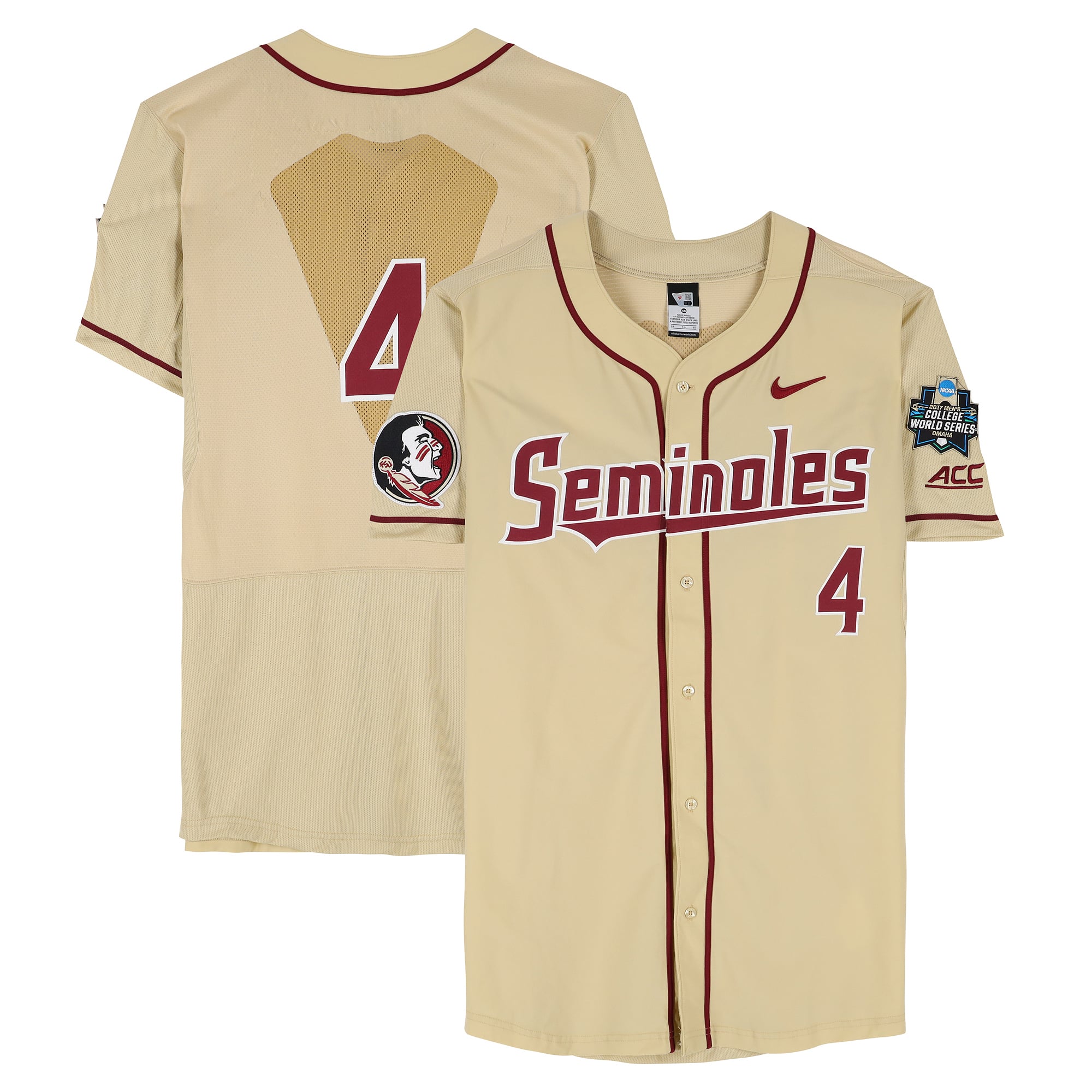 Florida State Seminoles Team-Issued #4 Gold Jersey from the 2017 College World Series - Size 46