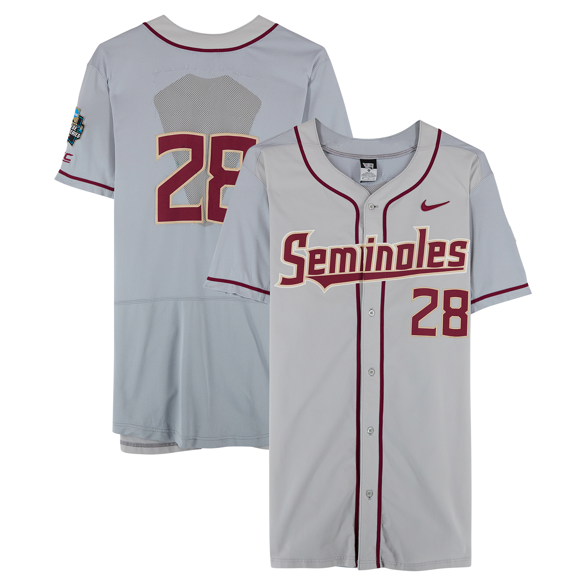 Florida State Seminoles Team-Issued #28 Gray Jersey from the 2017 College World Series - Size 48