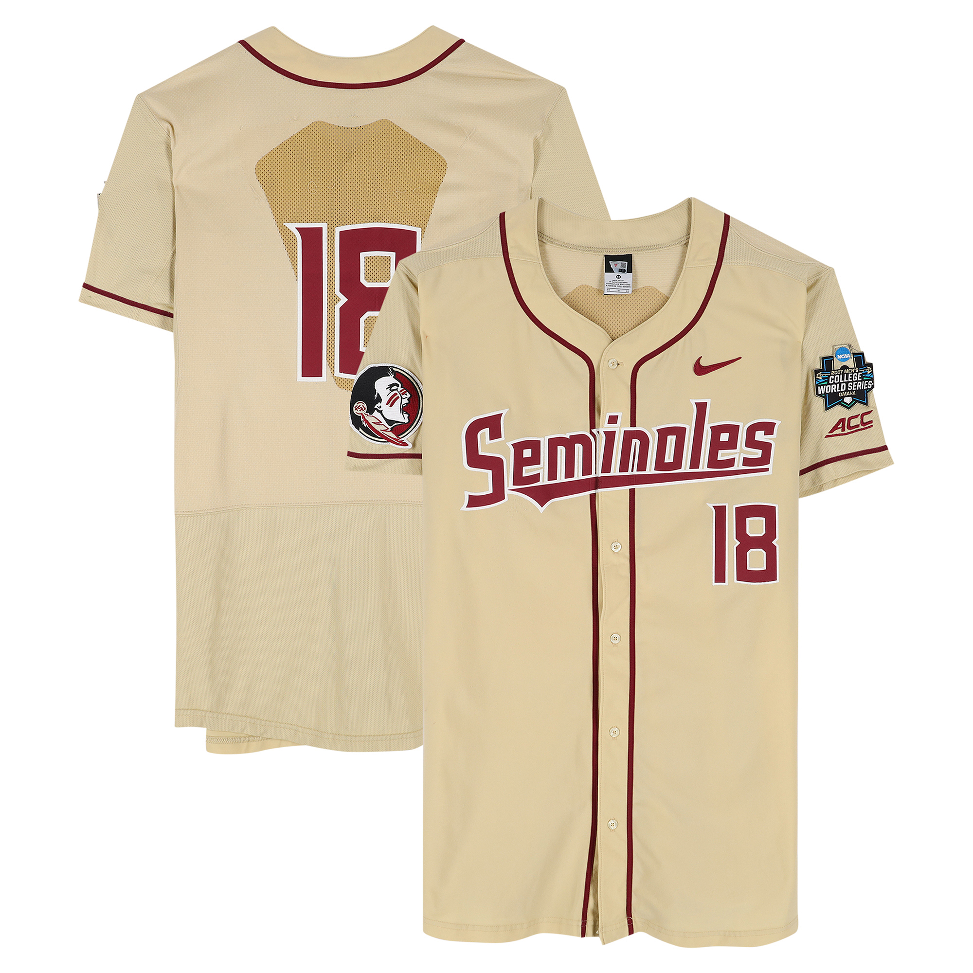 Florida State Seminoles Team-Issued #18 Gold Jersey from the 2017 College World Series - Size 48