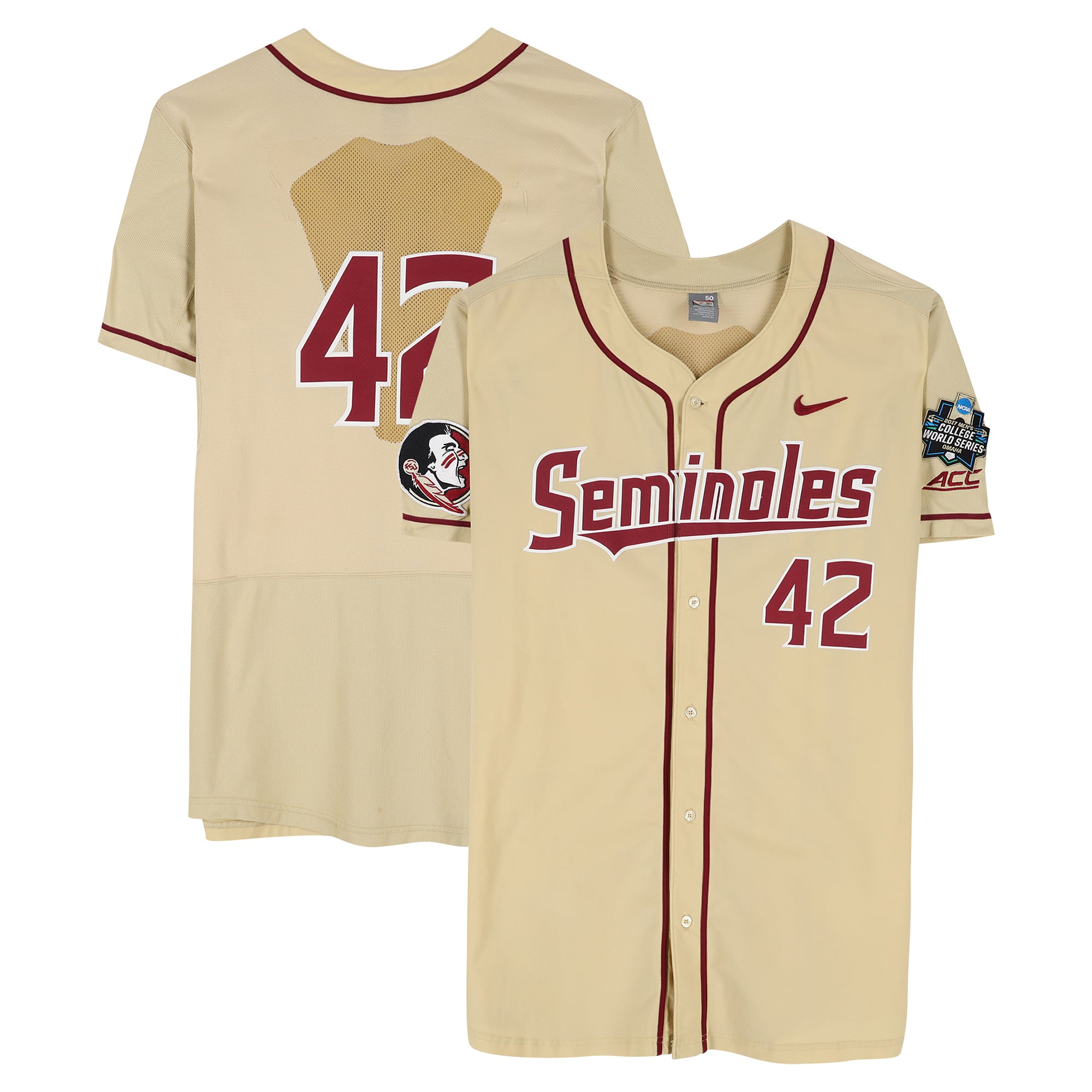 Florida State Seminoles Team-Issued #42 Gold Jersey from the 2017 College World Series - Size 50