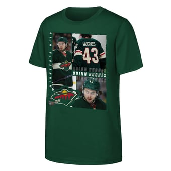 Youth Outerstuff Quinn Hughes Green Minnesota Wild All For One T-Shirt
