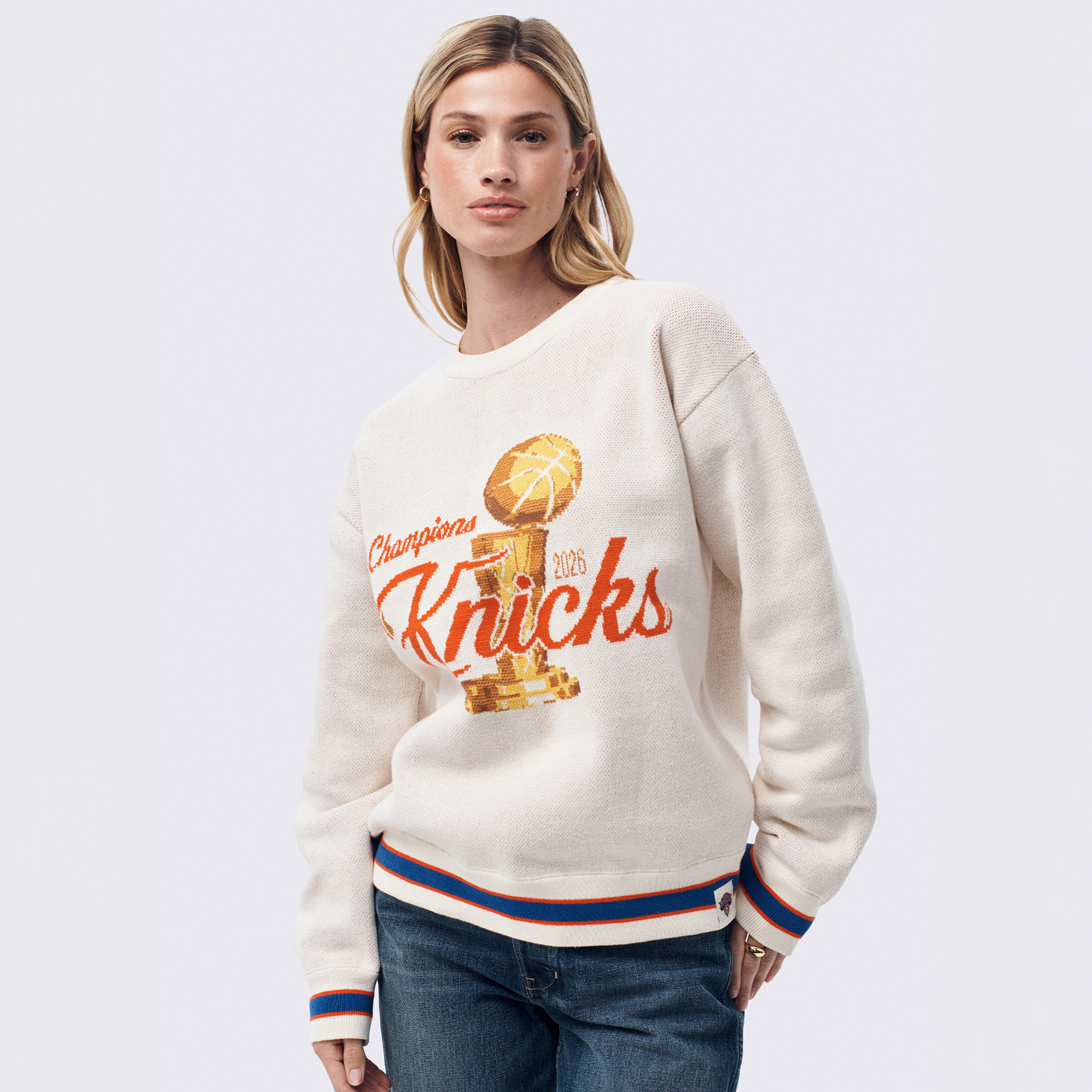 Women's Terez Cream New York Knicks Limited Edition 2026 NBA Champions Oversized Sweatshirt