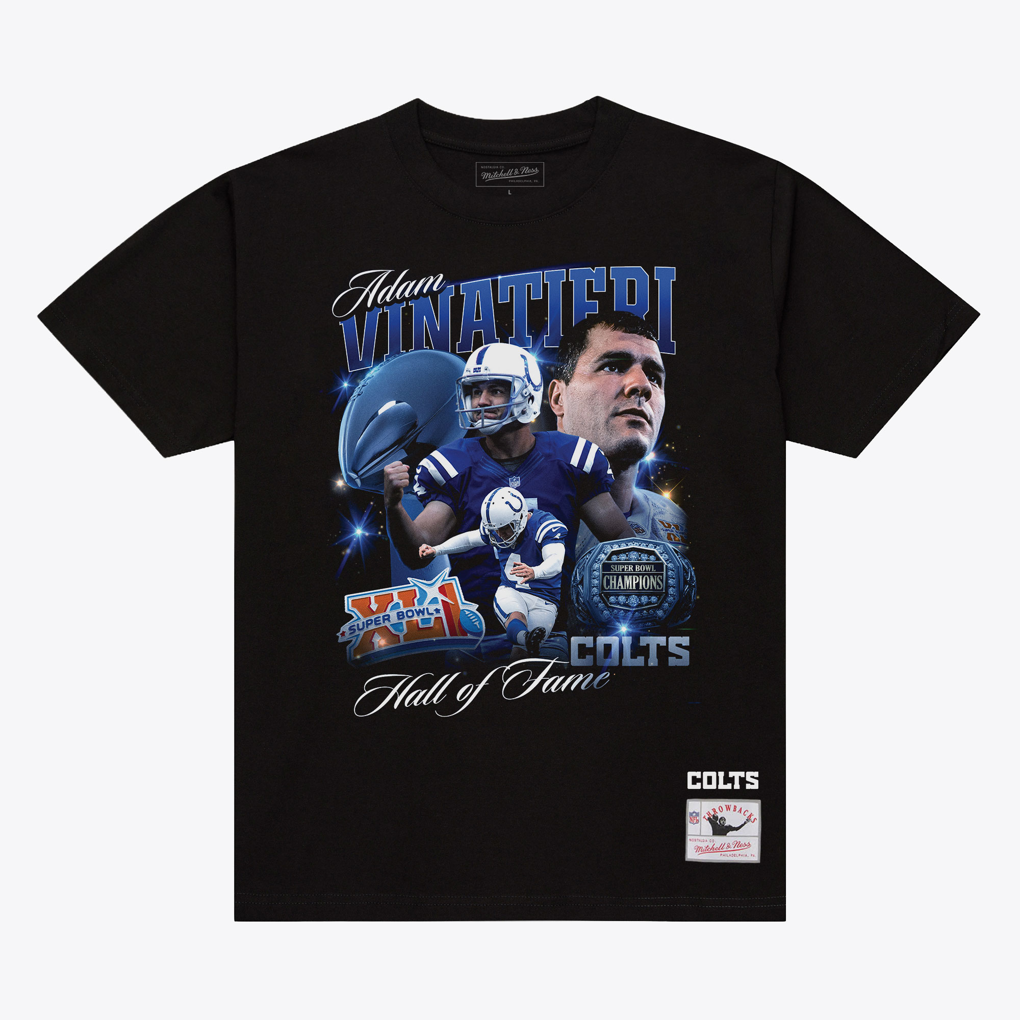 Unisex Mitchell & Ness Adam Vinatieri Black Indianapolis Colts Hall of Fame Collage T-Shirt
