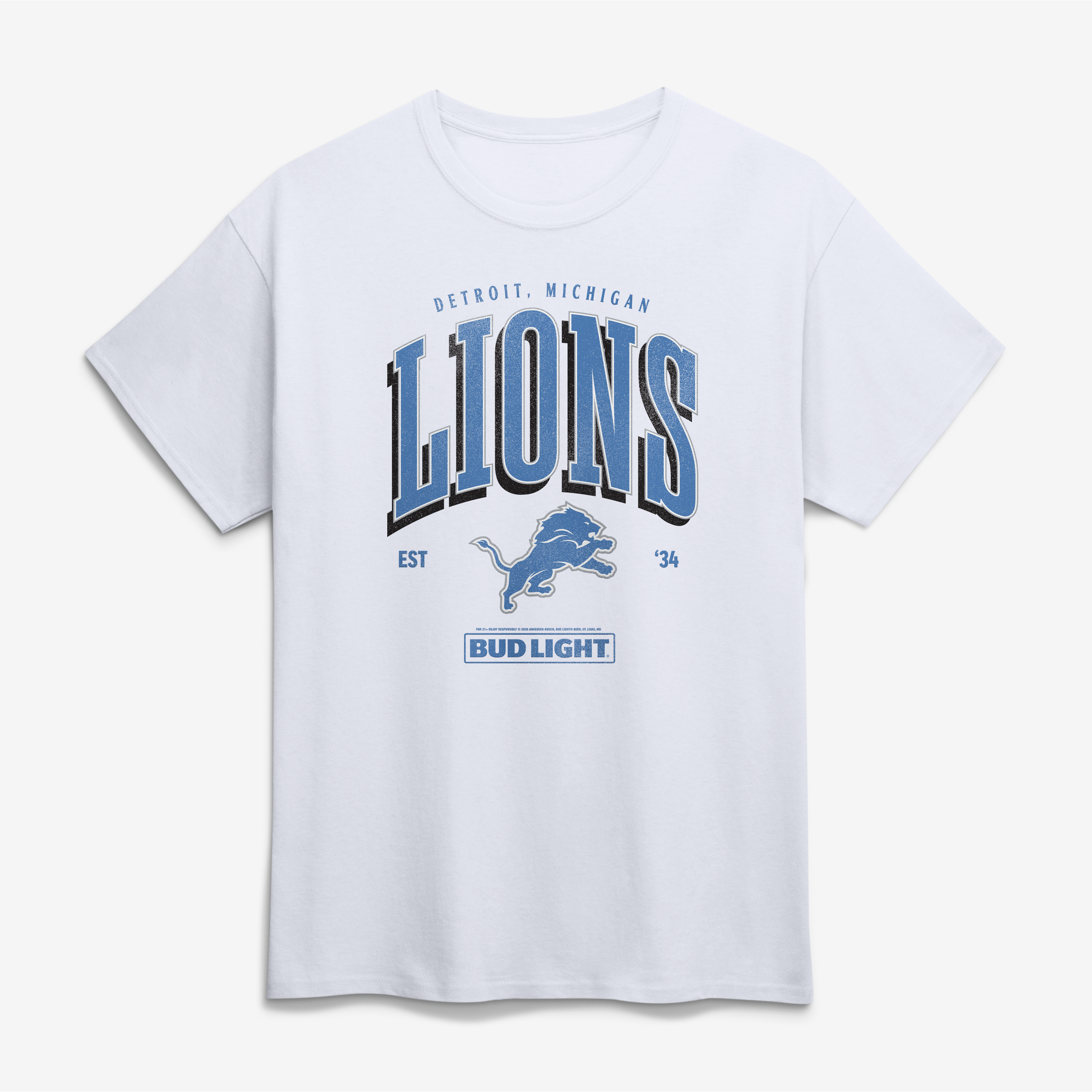 Men's White Detroit Lions Bud Light T-Shirt