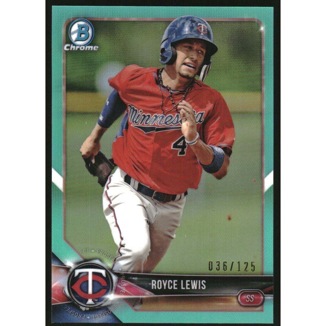 2018 Bowman Chrome Prospects Aqua Refractors #BCP93 Royce Lewis. rookie card picture