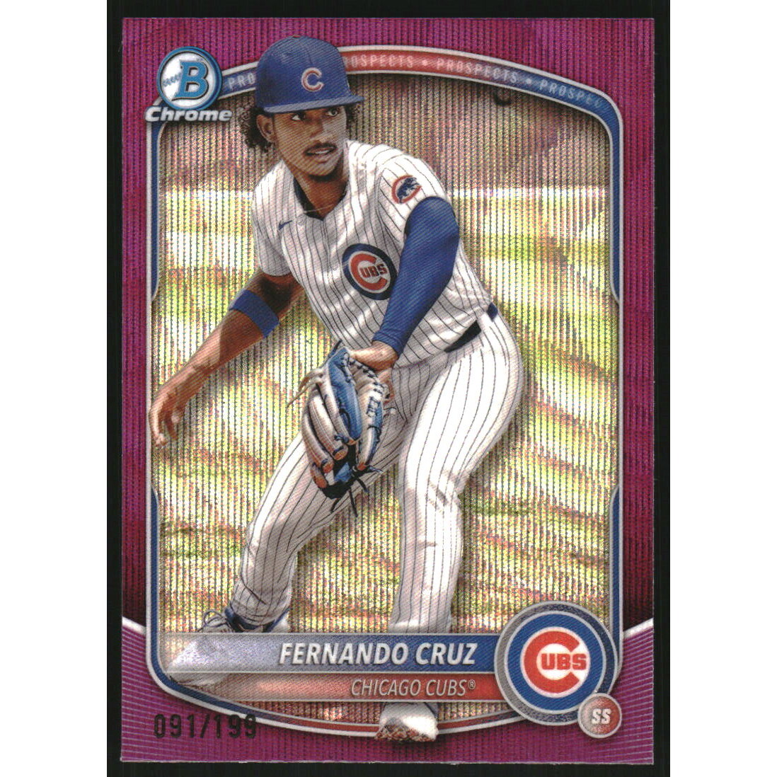 2025 Bowman Chrome Prospects Fuchsia Wave Refractors #BCP110 Fernando Cruz. rookie card picture