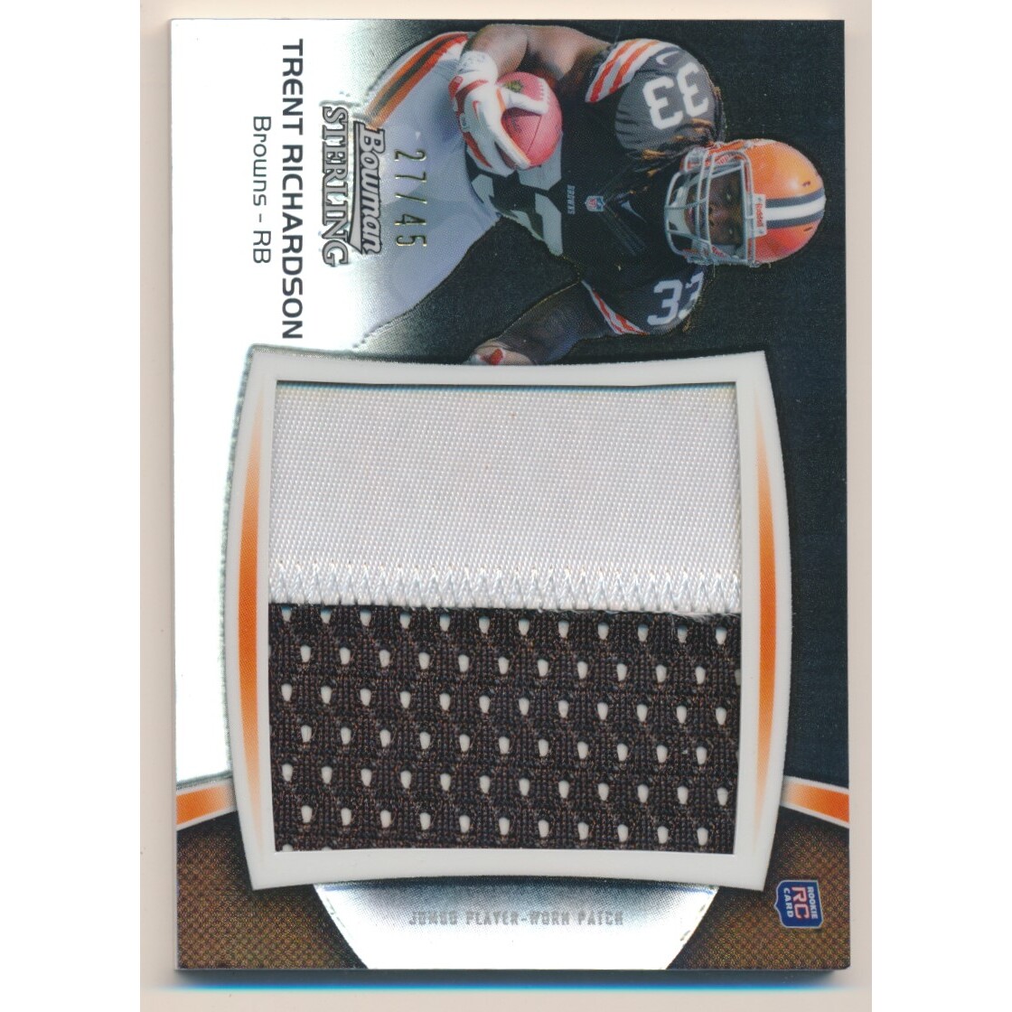 2012 Bowman Sterling Relics Jumbo Black Refractors #BSJRPTR Trent Richardson