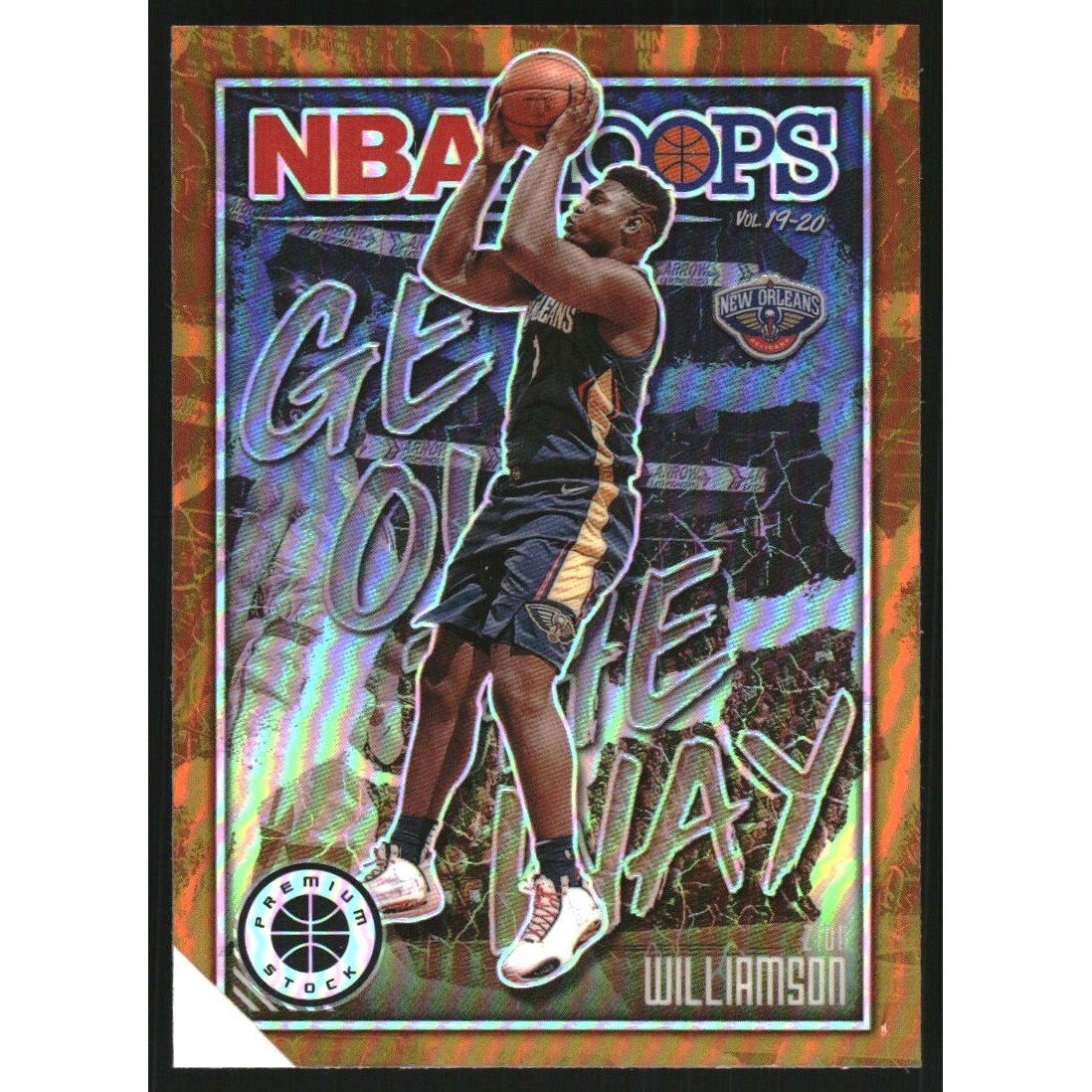 2019-20 Hoops Premium Stock Get Out the Way Orange #17 Zion Williamson