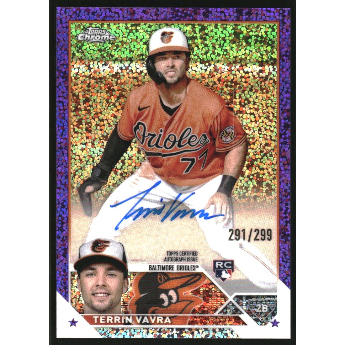 2023 Topps Chrome Update Rookie Autographs Purple Speckle Refractors #RATV Terrin Vavra. rookie card picture