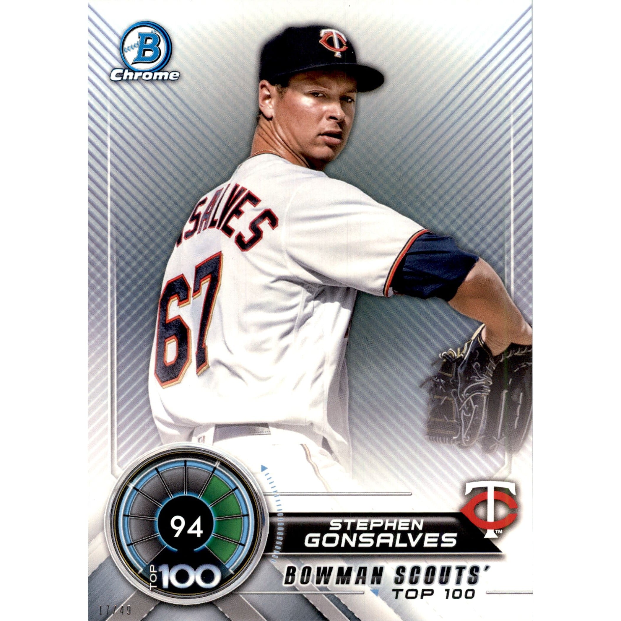 2018 Bowman Chrome 5x7 Scouts Top 100 #BTP94 Stephen Gonsalves. rookie card picture