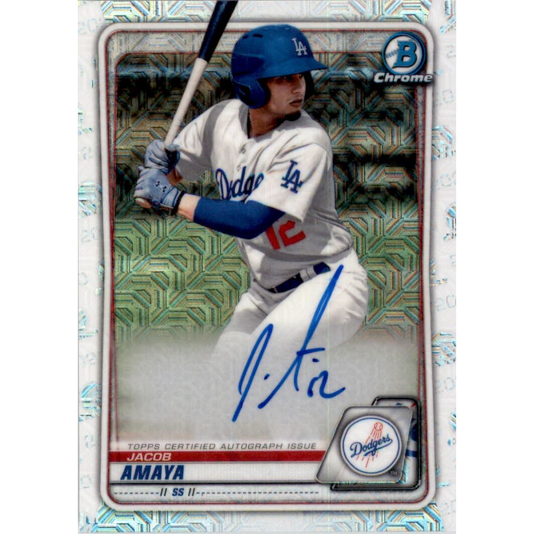 2020 Bowman Chrome Mega Box Prospect Autograph Refractors #BMAJA Jacob Amaya. rookie card picture
