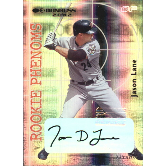 2002 Donruss Rookies Phenoms Autographs #3 Jason Lane/500. rookie card picture