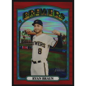 2021 Topps Heritage Chrome Red Refractors #472 Ryan Braun