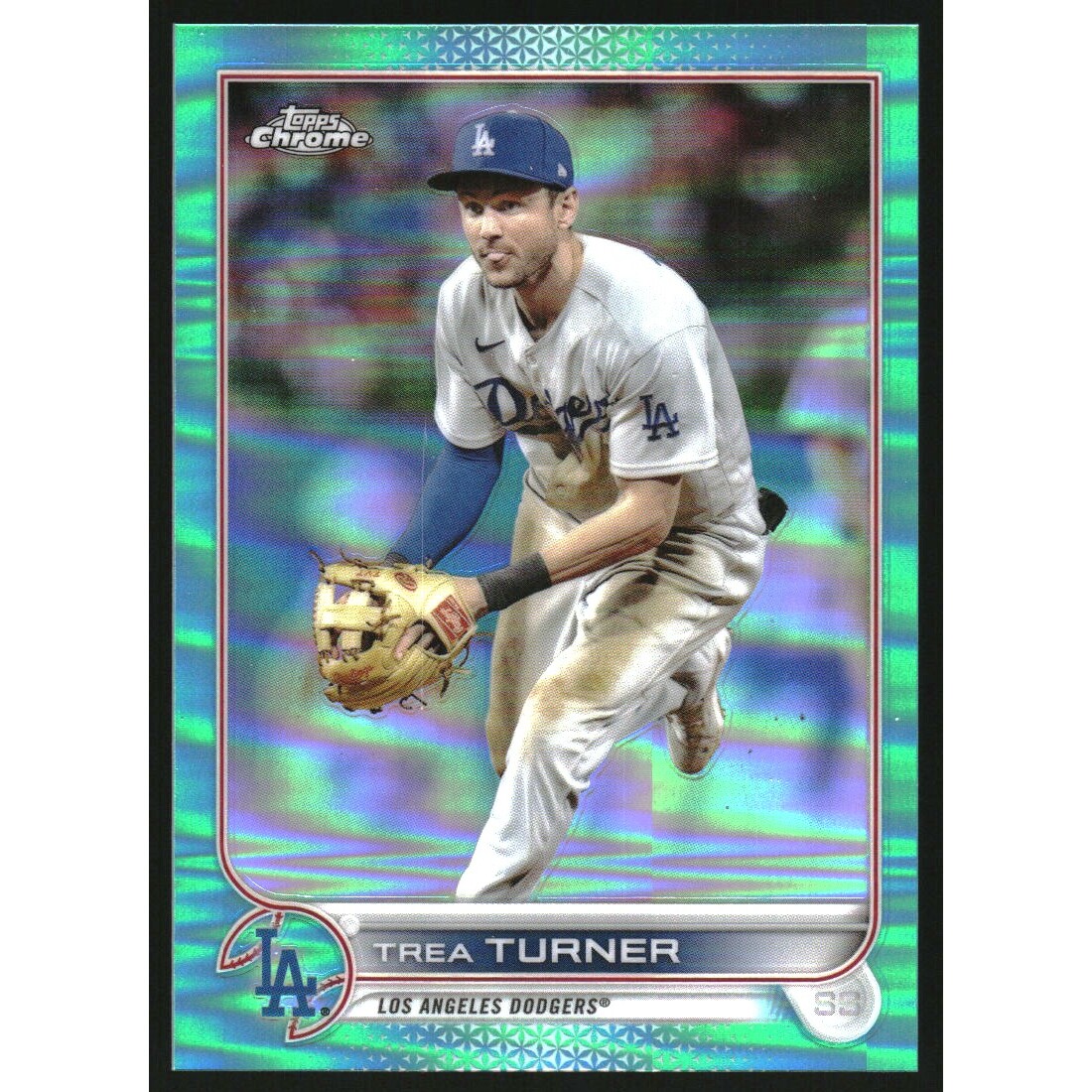 2022 Topps Chrome Aqua Refractors #190 Trea Turner. rookie card picture