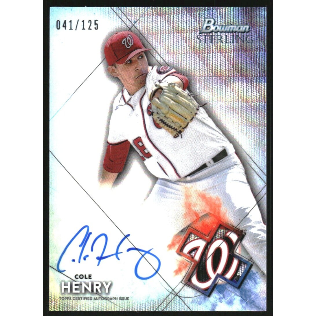 2021 Bowman Sterling Prospect Autographs Wave Refractors #BSPACH Cole Henry. rookie card picture