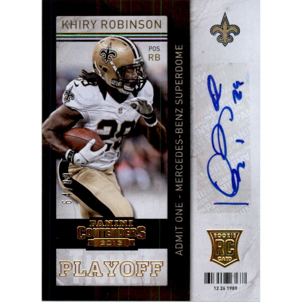 2013 Panini Contenders Playoff Ticket #154A Khiry Robinson AU. rookie card picture